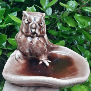 Vintage Owl Art Rookwood Pottery Tray Figurine Artist Signed Mid Century Modern